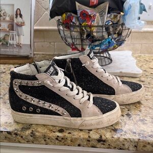 Vintage Havana Black & Cream Studded High-Top Sneakers